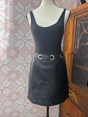 Cache Y2K Black Leather Mini Skirt – Size 2